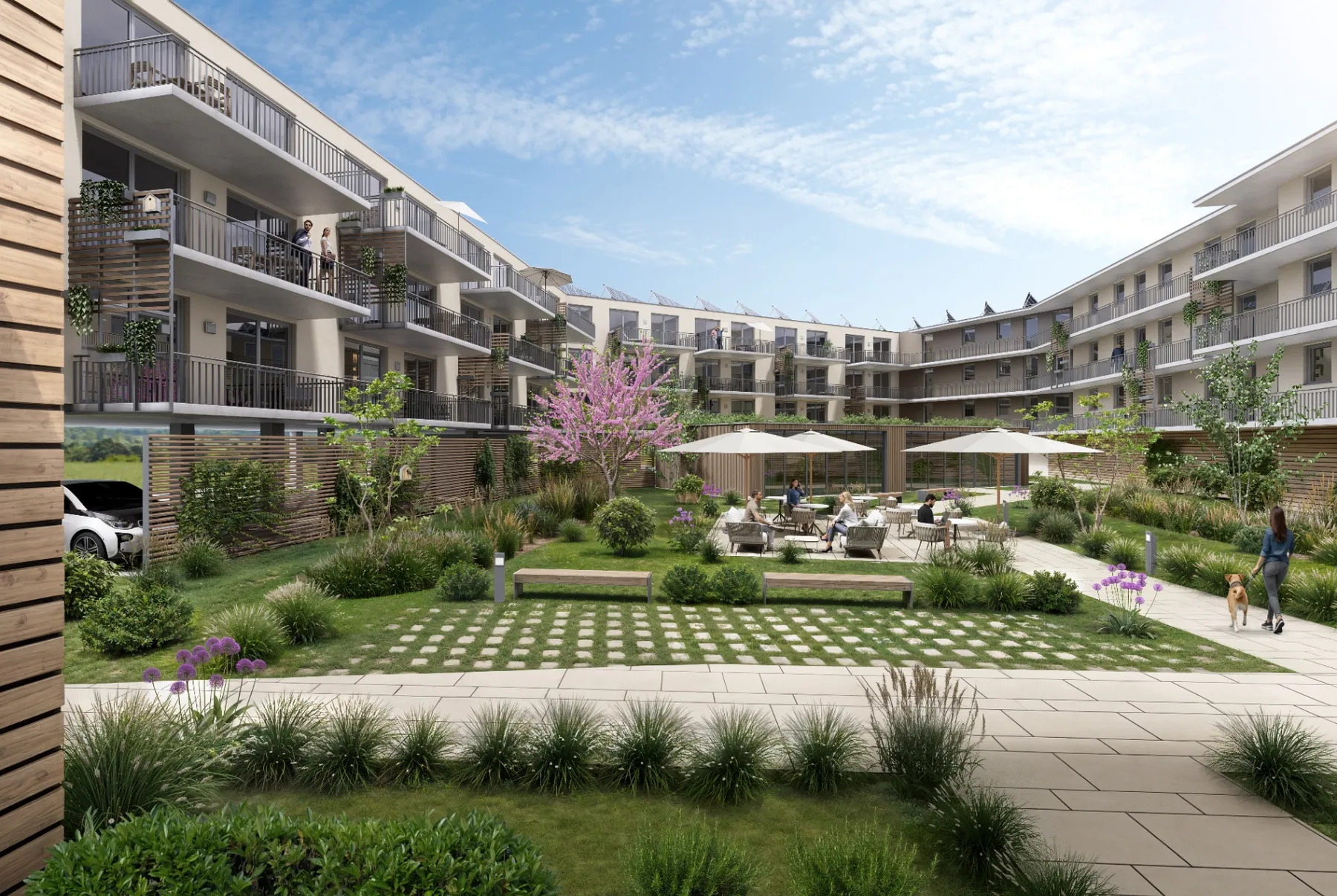 Liverty Homes Bad Saulgau – Visualisierung Innenhof mit begrünter Außenanlage